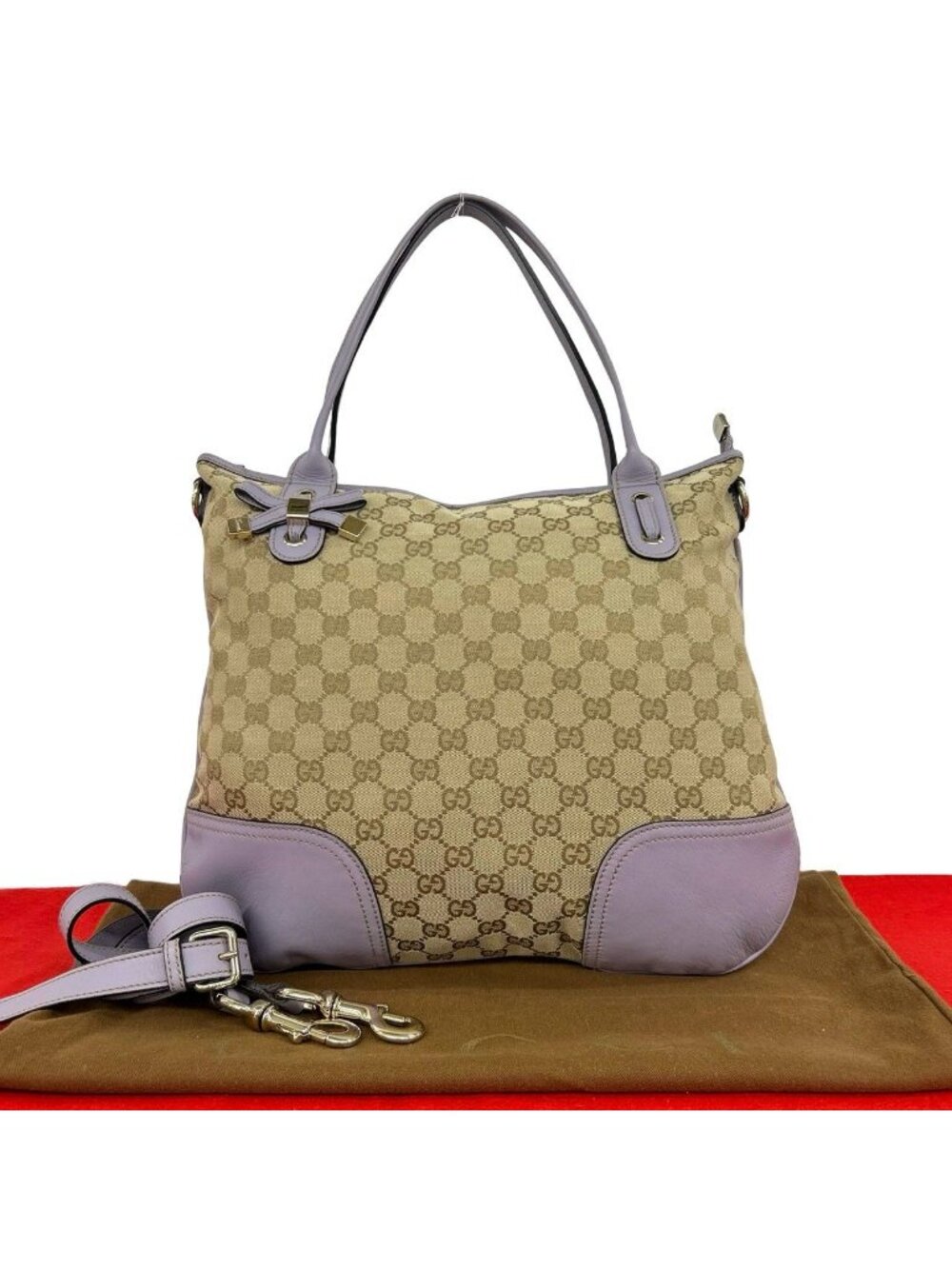 Gucci Princy GG Logo Pattern Canvas Leather 2-Way Shoulder Bag Tote Brown